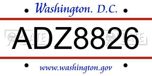 ADZ8826 District Of Columbia License Plate