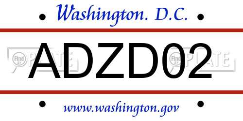 ADZD02 District Of Columbia License Plate