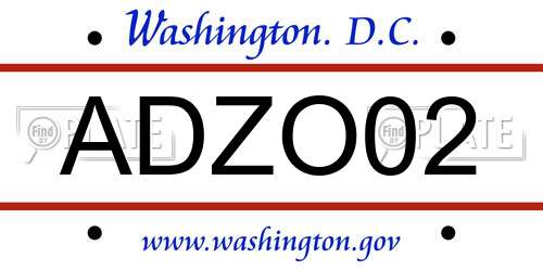 ADZO02 District Of Columbia License Plate