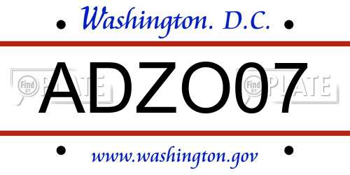 ADZO07 District Of Columbia License Plate