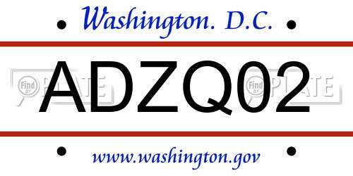ADZQ02 District Of Columbia License Plate