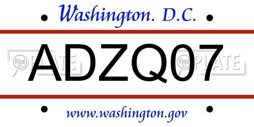 ADZQ07 District Of Columbia License Plate