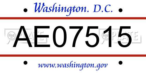 AE07515 District Of Columbia License Plate