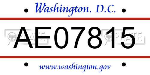 AE07815 District Of Columbia License Plate