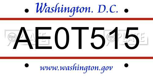 AE0T515 District Of Columbia License Plate