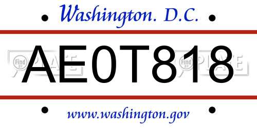 AE0T818 District Of Columbia License Plate