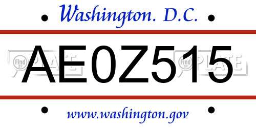 AE0Z515 District Of Columbia License Plate