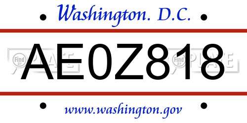 AE0Z818 District Of Columbia License Plate