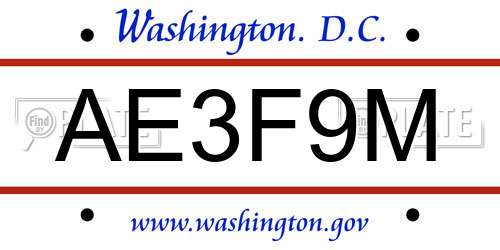 AE3F9M District Of Columbia License Plate
