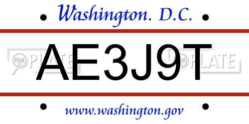 AE3J9T District Of Columbia License Plate