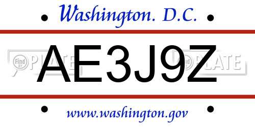 AE3J9Z District Of Columbia License Plate