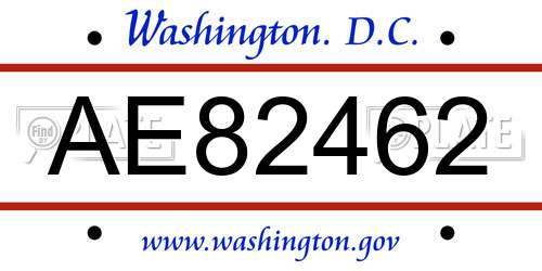 AE82462 District Of Columbia License Plate