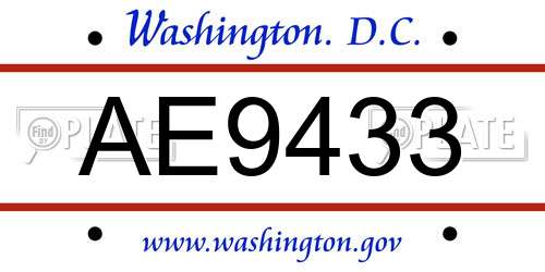 AE9433 District Of Columbia License Plate