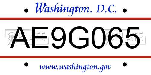 AE9G065 District Of Columbia License Plate