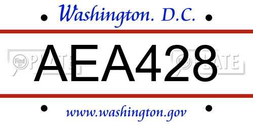 AEA428 District Of Columbia License Plate
