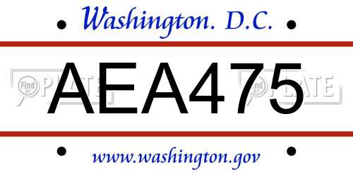 AEA475 District Of Columbia License Plate