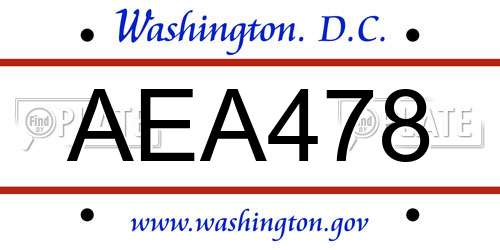 AEA478 District Of Columbia License Plate
