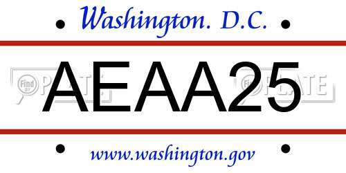 AEAA25 District Of Columbia License Plate