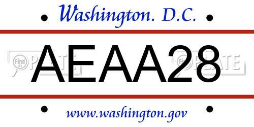 AEAA28 District Of Columbia License Plate