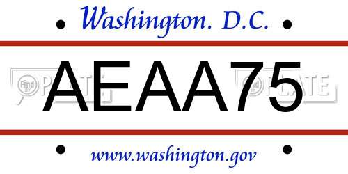 AEAA75 District Of Columbia License Plate