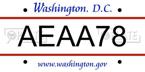 AEAA78 District Of Columbia License Plate