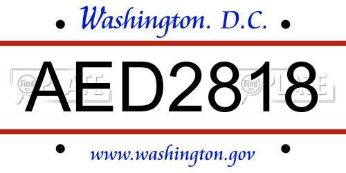 AED2818 District Of Columbia License Plate