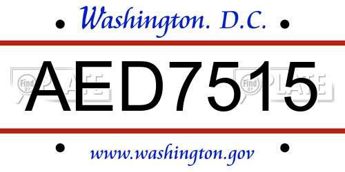 AED7515 District Of Columbia License Plate