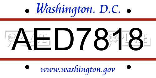 AED7818 District Of Columbia License Plate