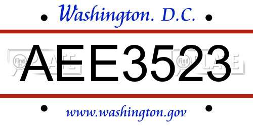 AEE3523 District Of Columbia License Plate