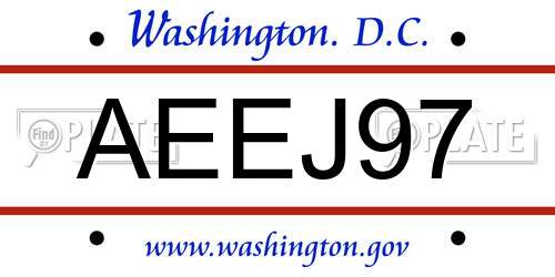 AEEJ97 District Of Columbia License Plate