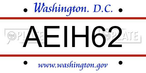 AEIH62 District Of Columbia License Plate