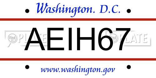 AEIH67 District Of Columbia License Plate