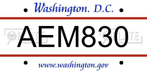AEM830 District Of Columbia License Plate