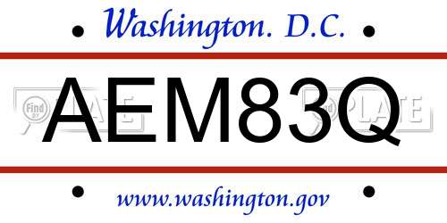 AEM83Q District Of Columbia License Plate