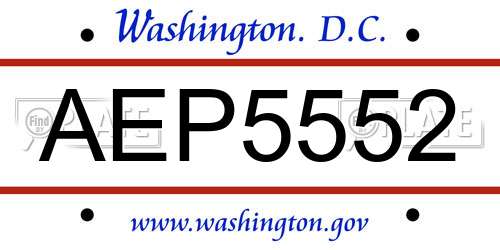 AEP5552 District Of Columbia License Plate