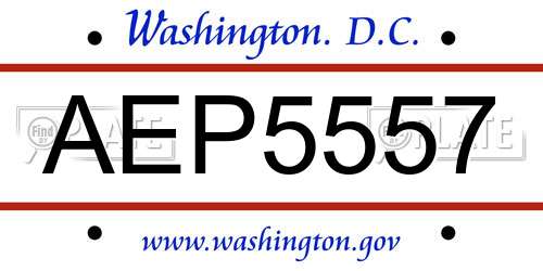 AEP5557 District Of Columbia License Plate