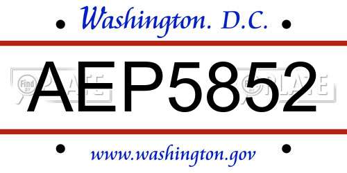 AEP5852 District Of Columbia License Plate