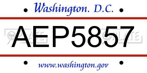 AEP5857 District Of Columbia License Plate