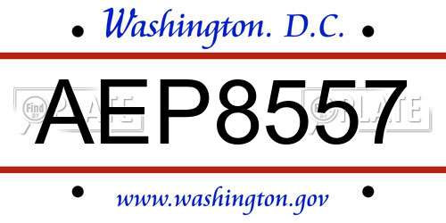 AEP8557 District Of Columbia License Plate