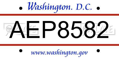 AEP8582 District Of Columbia License Plate