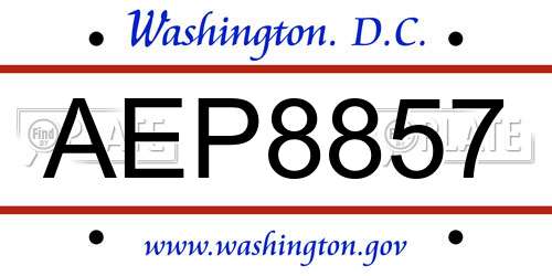 AEP8857 District Of Columbia License Plate