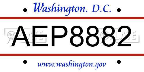 AEP8882 District Of Columbia License Plate