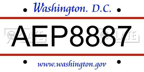 AEP8887 District Of Columbia License Plate