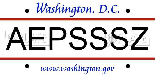 AEPSSSZ District Of Columbia License Plate