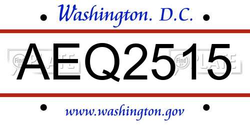AEQ2515 District Of Columbia License Plate