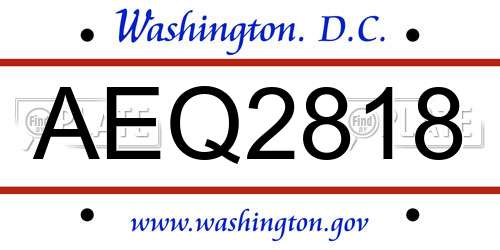 AEQ2818 District Of Columbia License Plate