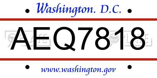 AEQ7818 District Of Columbia License Plate