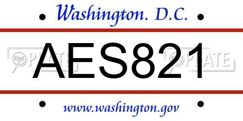 AES821 District Of Columbia License Plate