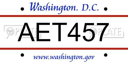 AET457 District Of Columbia License Plate