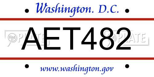 AET482 District Of Columbia License Plate